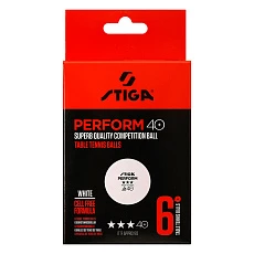 Мяч для наст. тенниса Stiga Perform 3***, 40+, 1113-2110-06, пластик, ITTF Appr., уп.6 шт, бел