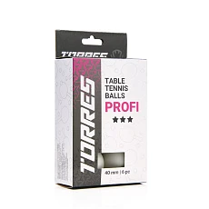Мяч для наст. тенниса TORRES Profi 3*, TT23012, диам. 40+мм, упак. 6 шт, белый