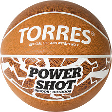 СЦ*Мяч баск. TORRES Power Shot, B32087, р.7, 8 пан., ПУ, нейлон.корд,бут.кам, оранжево-белый
