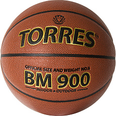 Мяч баск. TORRES BM900, B32036, р.6, ПУ-композит, нейлон. корд, бутил. камера, коричневый