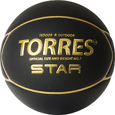 СЦ*Мяч баск. TORRES Star, B32317, р.7, 7 панел.,ПУ-композит, нейлон. корд, бут.кам., черно-золотой