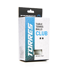 Мяч для наст. тенниса TORRES Club 2*, TT23014, диам. 40+мм, упак. 6 шт, белый