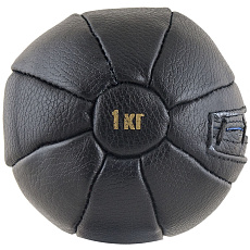 Медбол FS№1000, 1кг, нат. кожа, наполнитель резиновая крошка, диам. 14 см, машинная сшивка, черный