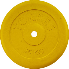 Диск обрезин. TORRES 15 кг, PL504215, d.26мм, металл в резиновой оболочке, желтый