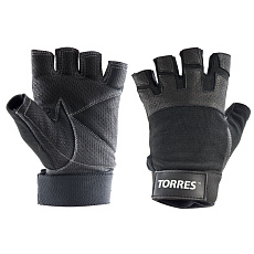 Перчатки для занятий спортом TORRES, PL6051M, р.M, нейлон, нат.кожа, подбив.6мм, напульсник,чер
