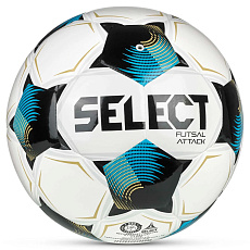Мяч футзал. SELECT Futsal Attack V26, 1073471009, р.4, 32п, ПУ, руч.сш, бело-сине-черный