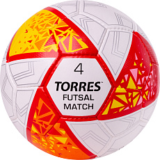 Мяч футзал. TORRES Futsal Match, FS323774, р.4, 32 панели. ПУ,4 подкл.слоя,ручн.сш,бело-крас-жёлт