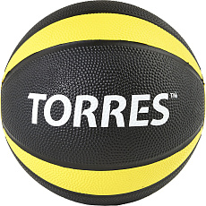 Медбол TORRES 1 кг, AL00221, резина, диаметр 19,5 см, черно-желтый