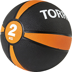 Медбол TORRES 2 кг, AL00222, резина, диаметр 19,5 см, черно-оранжевый