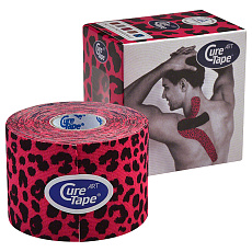 Тейп кинезиологический CureTape Art Leopard, 5 см x 5 м, 163210, красно-черный