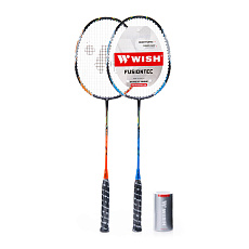 Набор для бадминтона WISH Fusiontec 799K, 2 ракетки+2 волана,стал.стерж,алюм.обод,со струн,син-оранж