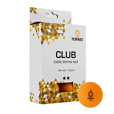 Мяч для наст. тенниса TORRES Club 2*, TT21013, диам. 40+ мм, упак. 6 шт, оранжевый