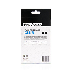 Мяч для наст. тенниса TORRES Club 2*, TT23014, диам. 40+мм, упак. 6 шт, белый