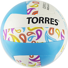 Мяч вол. пляжн. TORRES Beach Sand Blue, V32095B, р.5, синт.кожа (ТПУ),маш.сш,бут.к,бел-голуб