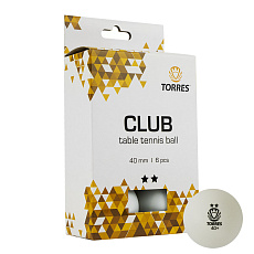 Мяч для наст. тенниса TORRES Club 2*, TT21014, диам. 40+мм, упак. 6 шт, белый