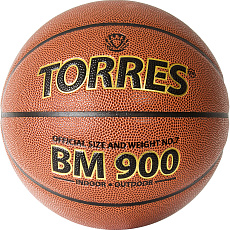 Мяч баск. TORRES BM900, B32037, р.7, ПУ-композит, нейлон.корд, бутил. камера, коричневый