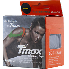Тейп кинезиологический Tmax Extra Sticky Black (5 см x 5 м), 423143, черный