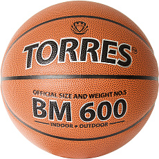 Мяч баск. TORRES BM600, B32025, р.5, ПУ, нейлон. корд, бут. камера, темнокоричневый-черн