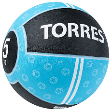 Медбол TORRES 5 кг, AL00235, резина, диаметр 25,4 см, черно-голубой