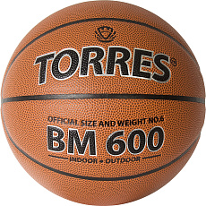 Мяч баск. TORRES BM600, B32026, р.6, ПУ, нейлон. корд, бут. камера, темно-коричневый-черн
