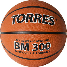 Мяч баск. TORRES BM300, B02017, р.7, резина, нейлон. корд, бут. камера, коричневый
