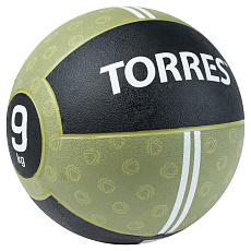 Медбол TORRES 9 кг, AL00239, резина, диаметр 27,5 см, хаки-черный