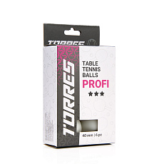 Мяч для наст. тенниса TORRES Profi 3*, TT23012, диам. 40+мм, упак. 6 шт, белый