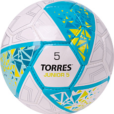 Мяч футб. TORRES Junior-5, F323805, р.5,глянц.ПУ,4 сл,32 п, руч.сш,бел-бирюзовый