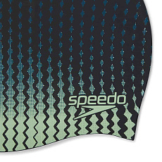Шапочка для плав. SPEEDO Slogan Print Cap, 8-0838517619, ЧЕРНО-ЗЕЛЕНЫЙ, силикон