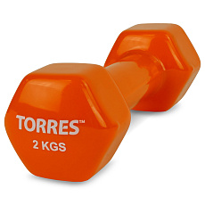 Гантель TORRES 2 кг, PL522204, металл в виниловой оболочке, форма шестигранник, оранжевый