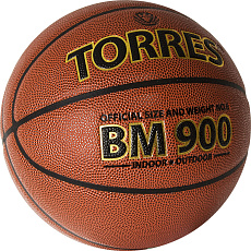 Мяч баск. TORRES BM900, B32036, р.6, ПУ-композит, нейлон. корд, бутил. камера, коричневый