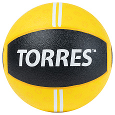 Медбол TORRES 1 кг, AL00231, резина, диаметр 19,5 см, желто-черный