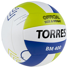 Мяч вол. TORRES BM400, V42315, р.5, синт. кожа (ТПУ), клееный, бут.кам., бело-сине-зелен