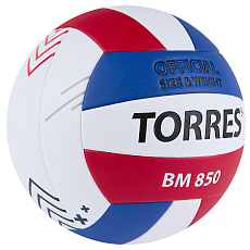 Мяч вол. TORRES BM850, V42325, р.5, синт. кожа (ПУ), клееный, бут. кам., бел-син-красный