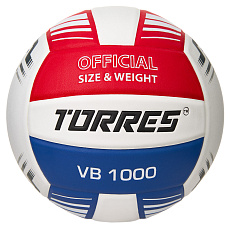 Мяч вол. TORRES VB 1000, V32415, р.5, синт.кожа (микрофибра), клееный, бут.кам, бел-син-красный