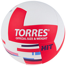 Мяч вол. TORRES Hit, V32355 р.5, синт.кожа (ПУ), клееный, бут.кам, бело-красный